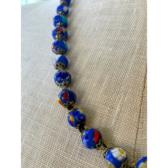 Vintage 1950s Italy Millefiori Hand knotted Glass Blue Beaded Necklace - Picture 12 of 16